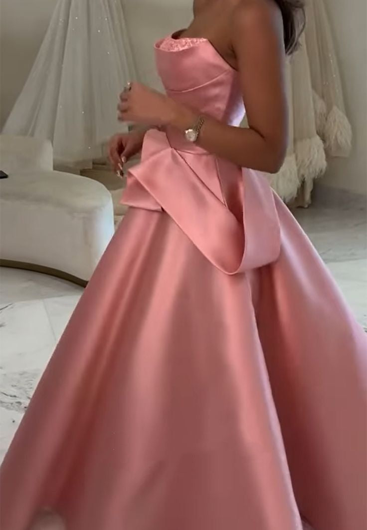 Ball Gown Strapless Straight Across Pleated Satin Prom Dress Pink Evening Dresses Sweet 15 16 Gown AB1758
