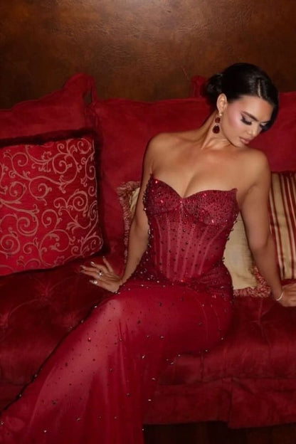Sexy Mermaid Strapless Champagne Silver Beads Sequin Prom Dresses Party Dress 20th Birthday Outfits Graduation Dress RB1385