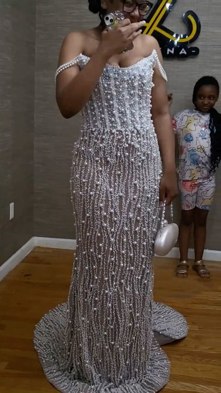Sparkly Mermaid Strapless White Sequin With Ruffled Evening Dresses Night Date Prom Dress For Black Women AB2544