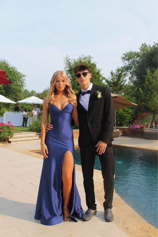 Elegant Mermaid Spaghetti Strap Royal Blue With Slit Bodycon Evening Women Party Dresses Long Formal Prom Dress 16 Birthday Gown AB1230
