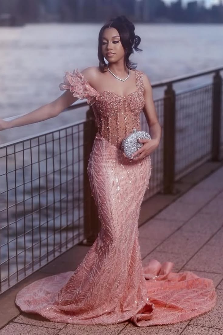 Elegant Dusty Rose Off-The-Shoulder Sweetheart Prom Dresses Mermaid Column Floor Length With Beads N622