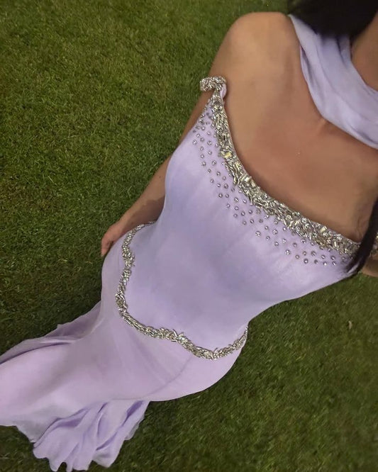 Modest Senior Prom Dresses High Schools Inspiration Mermaid Strapless Lilac Chiffon With Scarf Semi Formal Grad Long Prom Dress For Teens AB1976