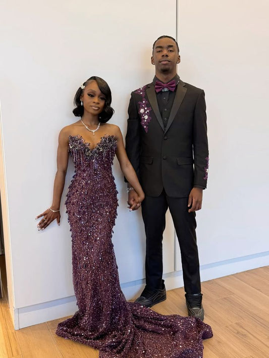 Sexy Special Occasion Dress Mermaid Sweetheart Grape Sequins Prom Dresses With Beads Gem Party Dress Long Evening Dresses AB2103