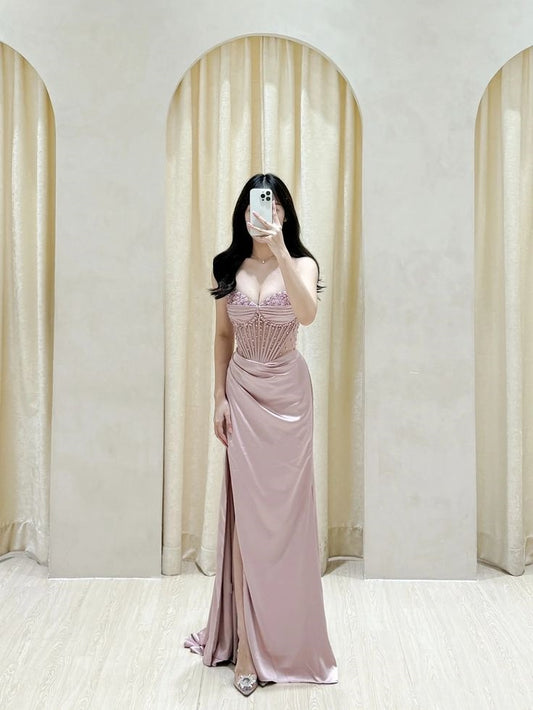 Sexy Special Occasion Dress Mermaid Sweetheart Pink Prom Dresses With Slit Party Dress Evening Dresses AB2102
