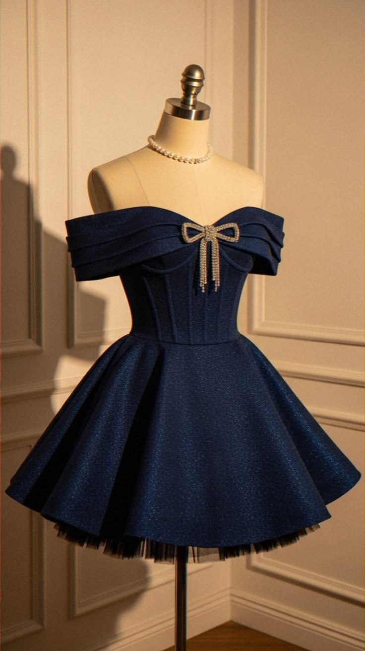 Vintage Fashion Ball Gown Off The Shoulder Navy Blue For High Schools Girls Short Inspo Hoco Dress Homecoming Dresses RB4206
