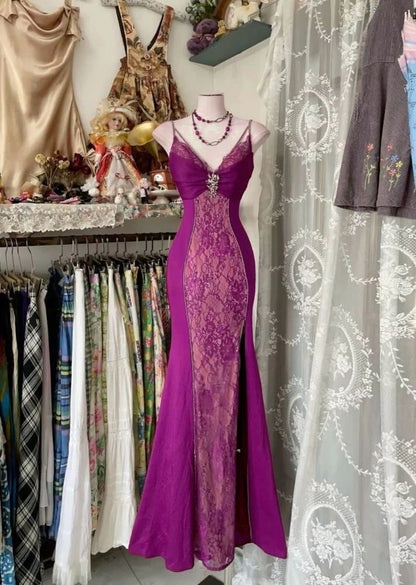 Vintage V Neck Lace Burgundy Long Prom Dress Mermaid Evening Party Gown Dance Outfits N535
