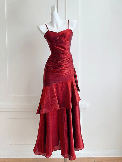 Simple Mermaid Sweetheart Burgundy Prom Dress, Burgundy Party Dress AB954