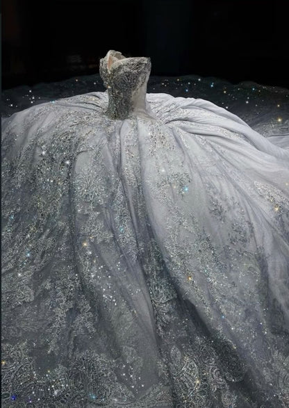Luxury Ball Gown Sweetheart Sequin Lace Wedding Dress Fairytale Long Wedding Dresses RB2844