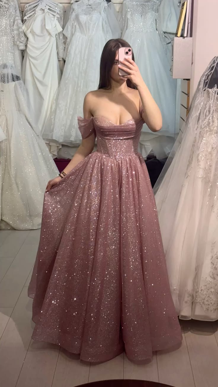 New Women’s Long Prom Dress Ball Gown Off Shoulder Pink Sequin Elegant Formal Graduation Party Gown RB9487