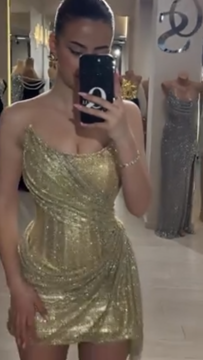 Sparkly Sheath Strapless Gold Sequined With Ruffled Sequin Sleeveless Mini Senior Inspo Short Homecoming Dresses N4748