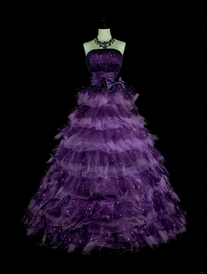 Vintage Ball Gown Strapless Purple Tulle Tiered Layers Sweet 16 Dresses Quinceanera Dress Long 15 Vestidos De Fiesta N1496