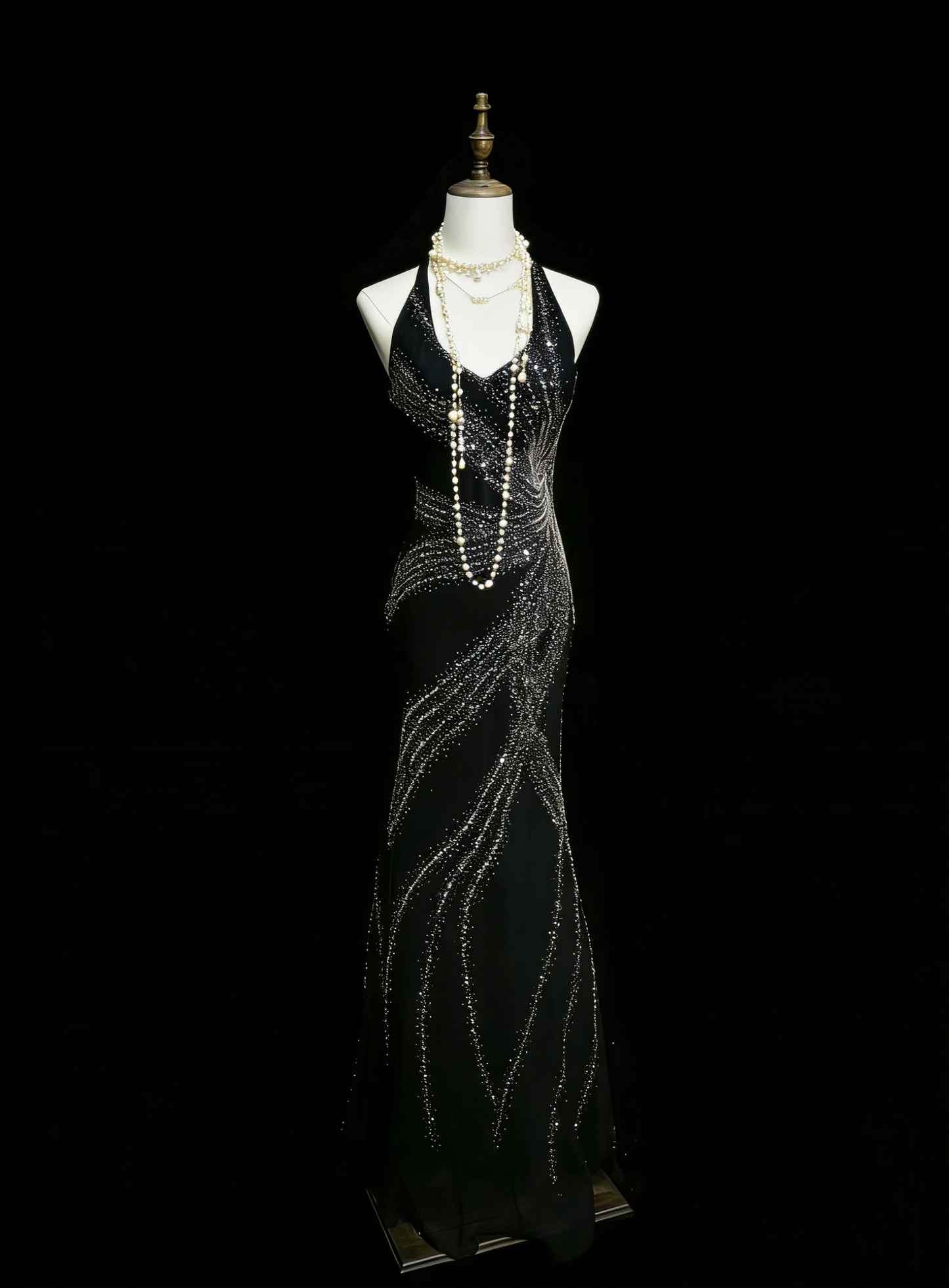 Vintage Mermaid V Neck Black With Beading Summer Formal For Women Girls Teens Prom Dresses N2232