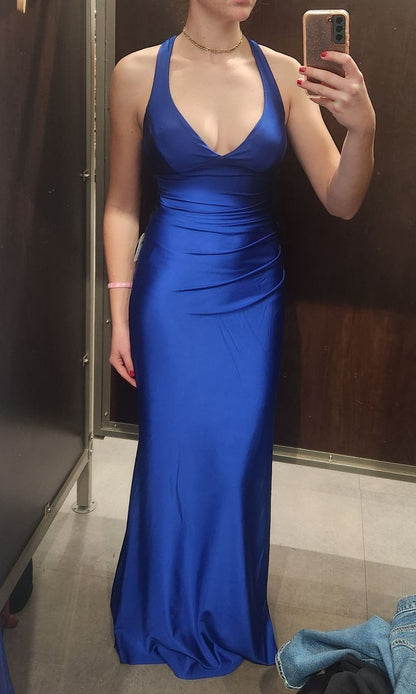 Modest Night Aesthetic Mermaid Spaghetti Straps Royal Blue Backless Slit College Formal Outfit Long Prom Graduation Dresses For Teens N1125