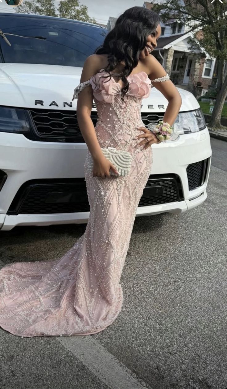 Sexy Mermaid Spaghetti Strap Pink With Beaded Bodice Long Prom Dress For Black Girls Evening Dresses N636