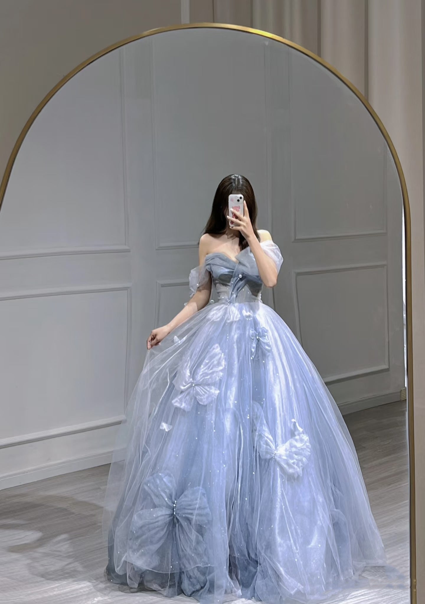 Charming Ball Gown Sweetheart Blue Tulle Long Prom Dresses Formal Party Dress Prom Gown AU112