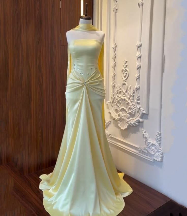 Princess Mermaid Strapless Yellow Perfection-Formal Gown Goals With Beading Long Prom Dress Evening Party Formal Outfits RB6702