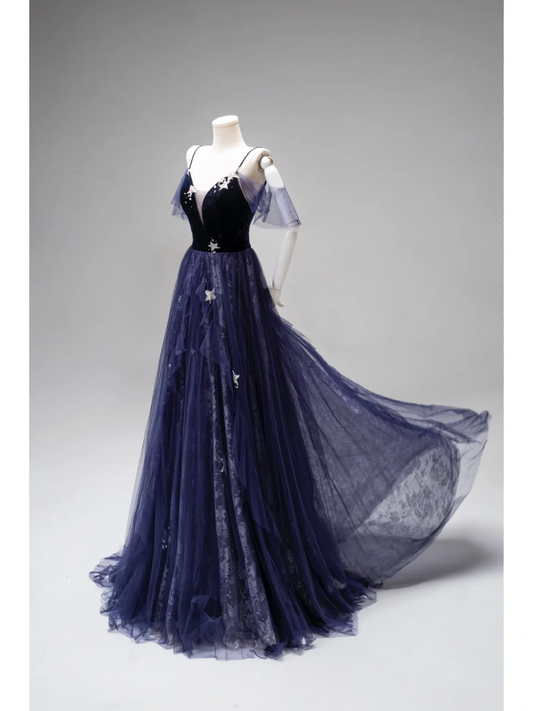 Cute A Line Spaghetti Straps Grape Tulle Long Prom Dresses Impress 19th Birthday Outfits Prom Gown AB871