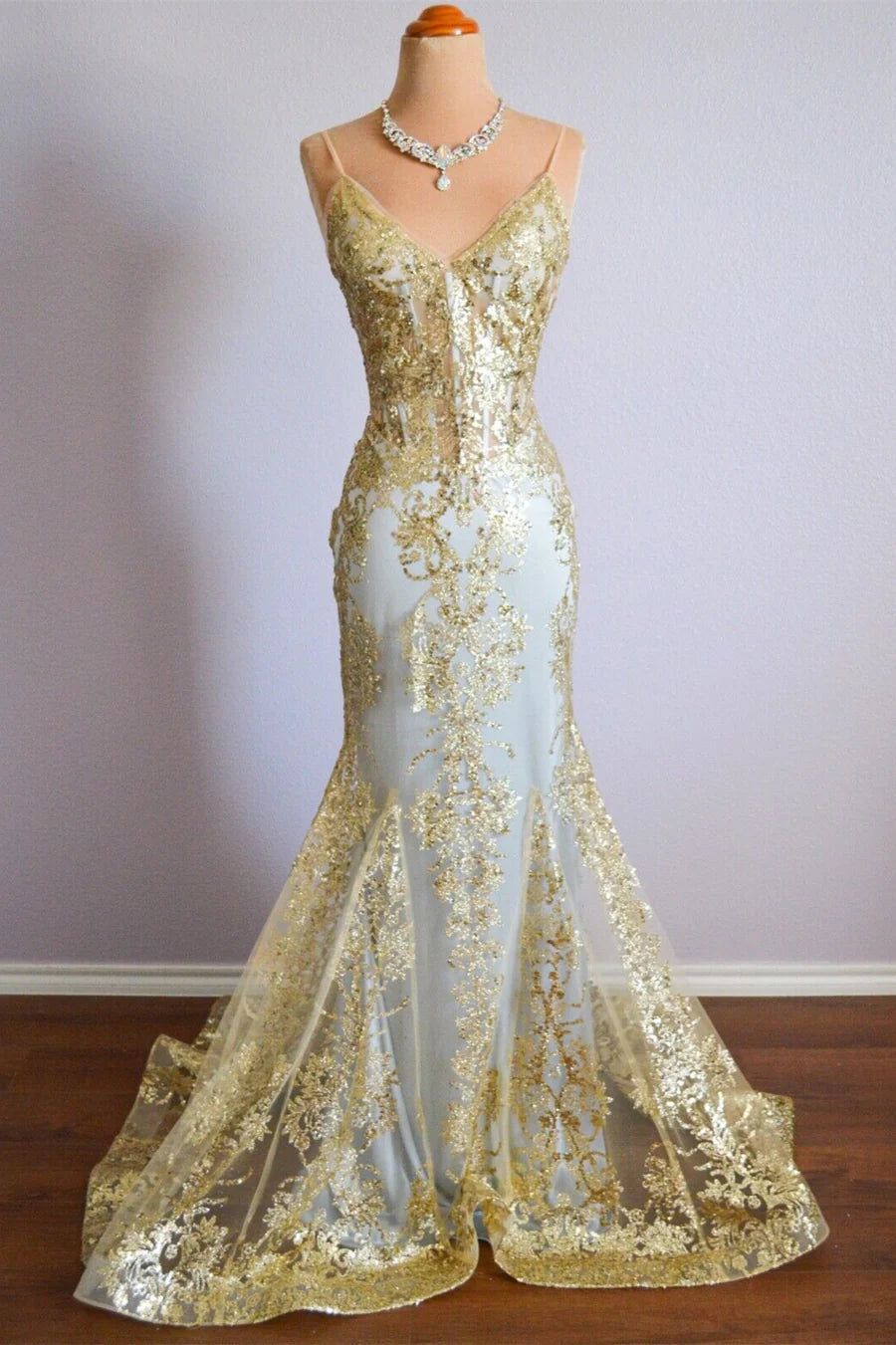 Classy Mermaid Spaghetti Straps Gold Sequin Inspo For Black Women Girls Formal Party Gowns Long Prom Dresses AB1779