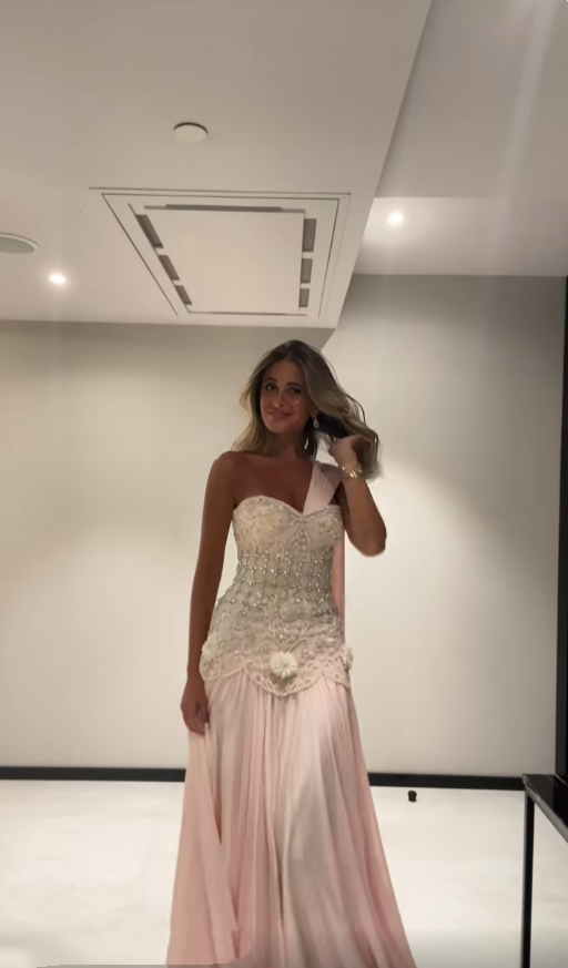 Luxurious Mermaid One Shoulder Pink Chiffon Sleeveless Beadings Floor Length Prom Dress Graduation Gown N889