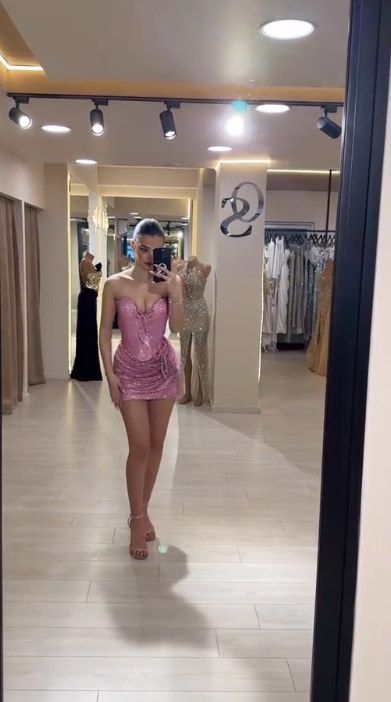 Pink Homecoming Dresses Sheath Beaded Crystals Sequined Short Mini Party Graduation Cocktail Dresses N4732