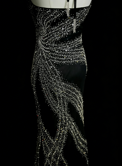 Vintage Mermaid V Neck Black With Beading Summer Formal For Women Girls Teens Prom Dresses N2232