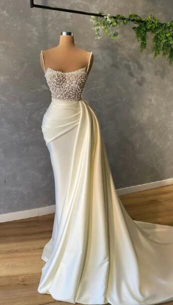 Ivory prom dress with pearl Prom Dresses Formal Evening Dresses AB975