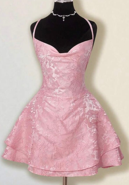 Senior homecoming dress, cute hoco dresses inspo pink satin ball gown halter Birthday Cocktail Ideas Outfits RB8326