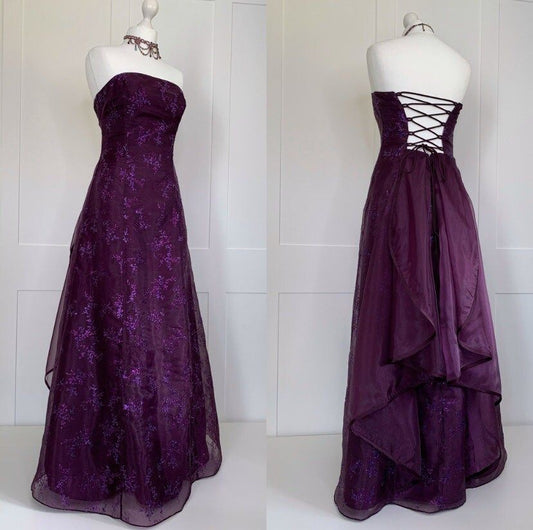 Cute A line Strapless Grape Lace Backless Prom Dresses Party Dress 21st Birthday Outfits Graduation Dress AB1324