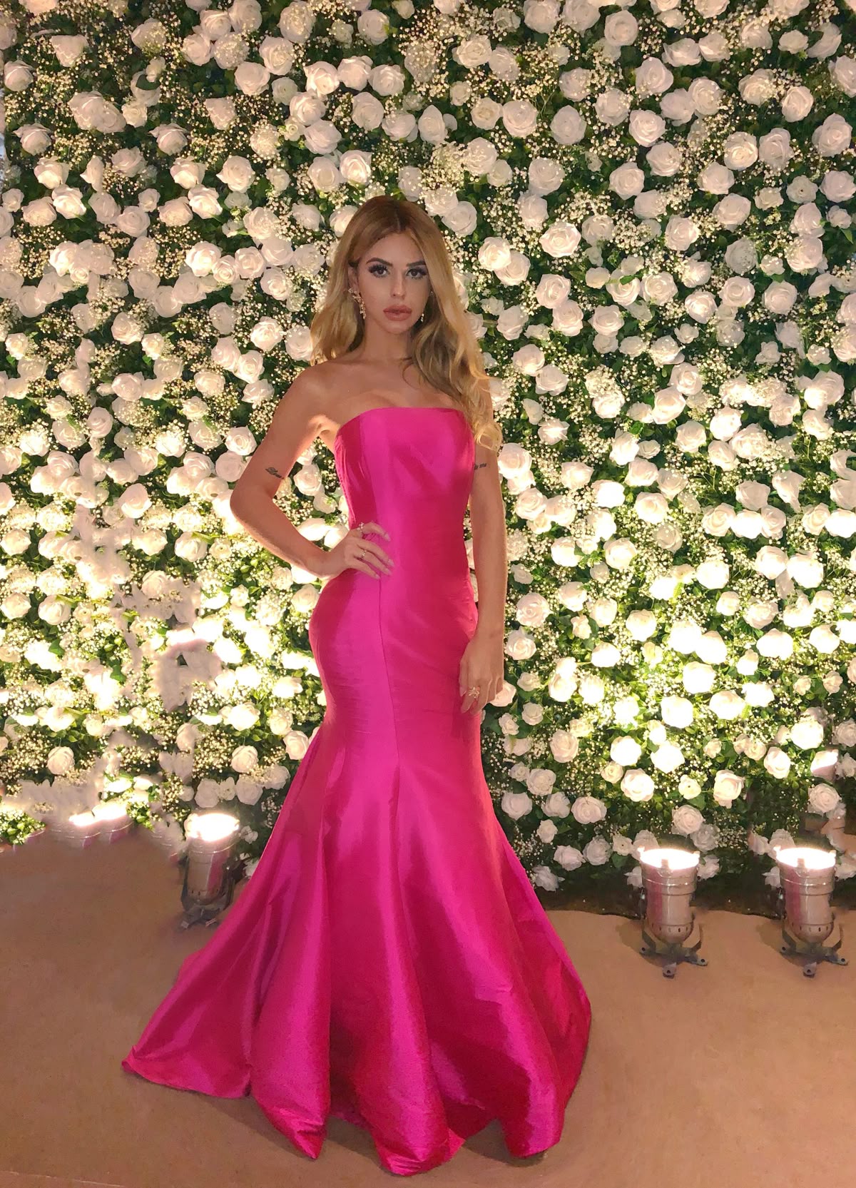 Simple Mermaid Strapless Hot Pink Satin Long Prom Dresses Inspiration Evening Gowns For Women Formal Party Prom Dress AB1265