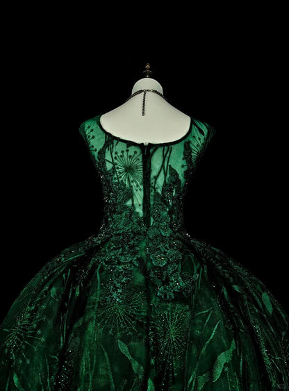 Modest Ball Gown Square Neck Dark Green Prom Dresses Long for Women Formal Evening Gown N2368