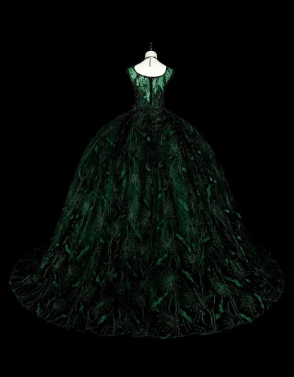 Modest Ball Gown Square Neck Dark Green Prom Dresses Long for Women Formal Evening Gown N2368