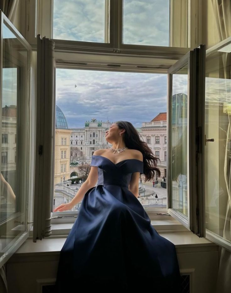 Special Ball Gown Off The Shoulder Dark Navy Blue Satin With Short Sleeves Long Prom Dresses Inspo Prom Gown AB1032