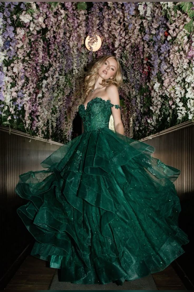 Sexy Ball Gown Spaghetti Straps Dark Green Tulle Long Prom Dresses Inspiration Trending Evening Gowns Formal Prom Dress B298