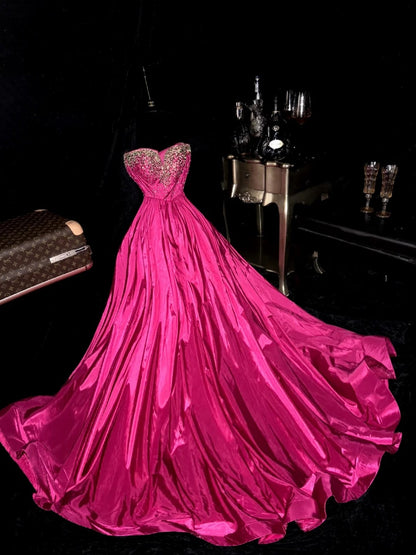 Romantic A line Sweetheart Hot Pink With Beading High School Dances Prom Dresses 8th Grade Formal Outfits Evening Gown RB8446