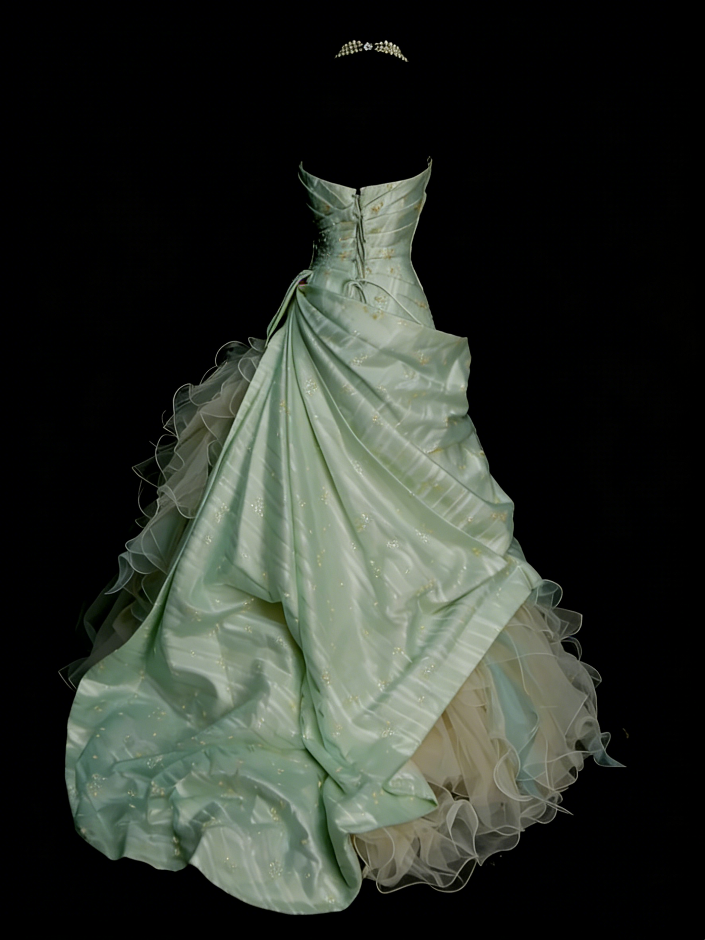 Vintage Ball Gown Strapless Sage Green 1980s College Formal Outfit Prom Graduation Dresses For Teens N1333