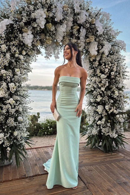 Elegant Mermaid Strapless Mint Green Sleeveless Prom Dress Long Prom Gown AB213