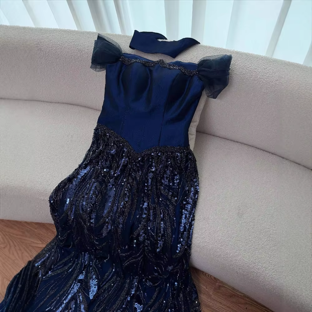 Customized Special Occasion Dress Navy Blue Prom Dresses Luxury Dress Sharon Happy Evening Dresses AB1049