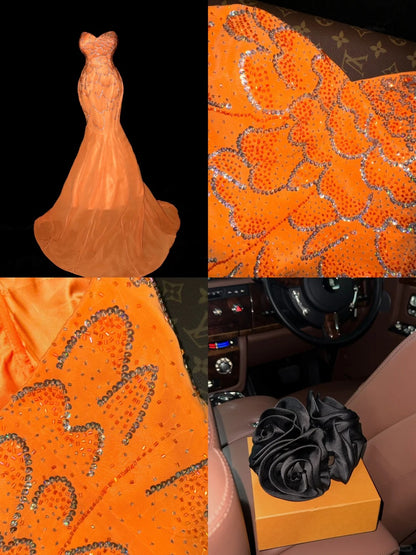Sophisticated Mermaid Sweetheaart Orange Chiffon With Beaded School Dances Prom Dresses 8th Grade Formal Outfits Evening Gown RB8447