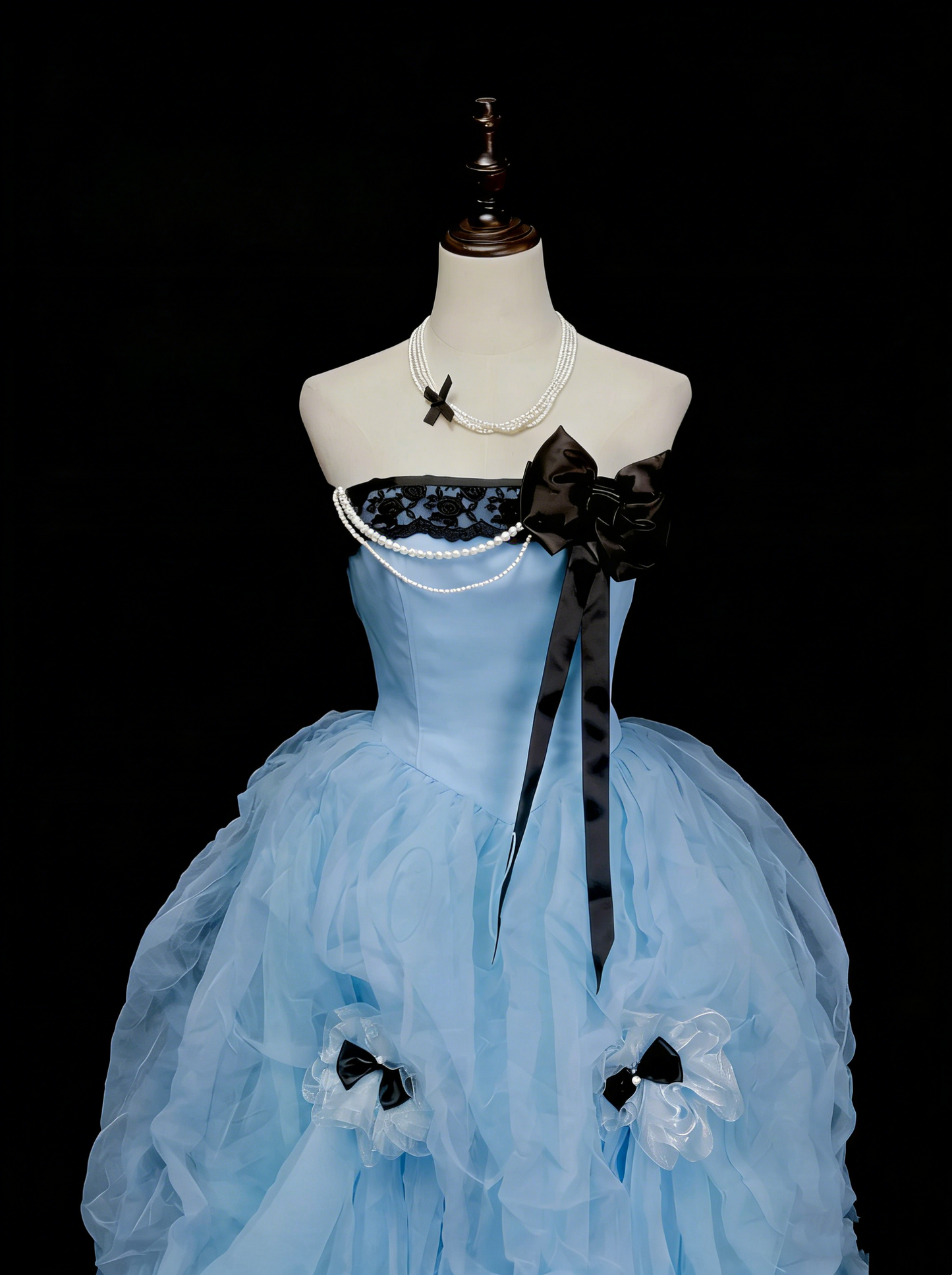 Cute Ball Gown Strapless Blue Organza Sweet 16 Dresses Quinceanera Dress N2142