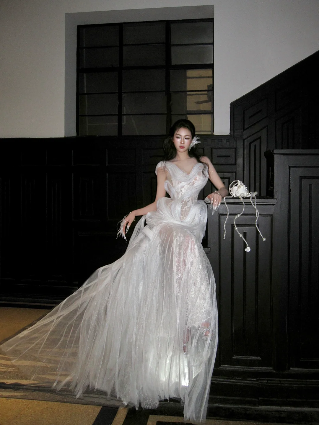 Princess Wedding Dresses Mermaid One Shoulder Lace Tulle White Brides Dress For Brides Fitted Long Bridal Gowns AB2408