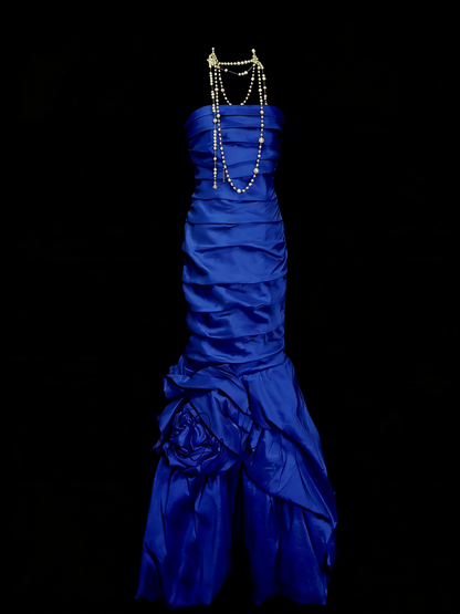 Modest Night Aesthetic Mermaid Strapless Royal Blue College Formal Outfit Long Prom Graduation Dresses For Teens N1157