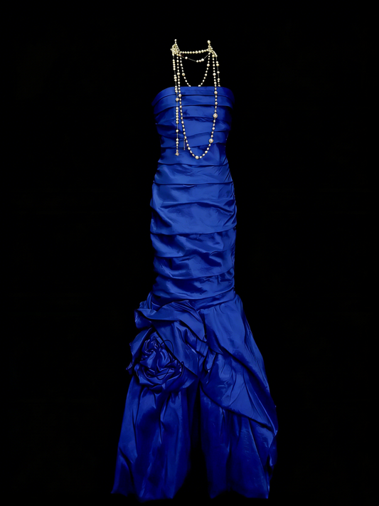 Modest Night Aesthetic Mermaid Strapless Royal Blue College Formal Outfit Long Prom Graduation Dresses For Teens N1157