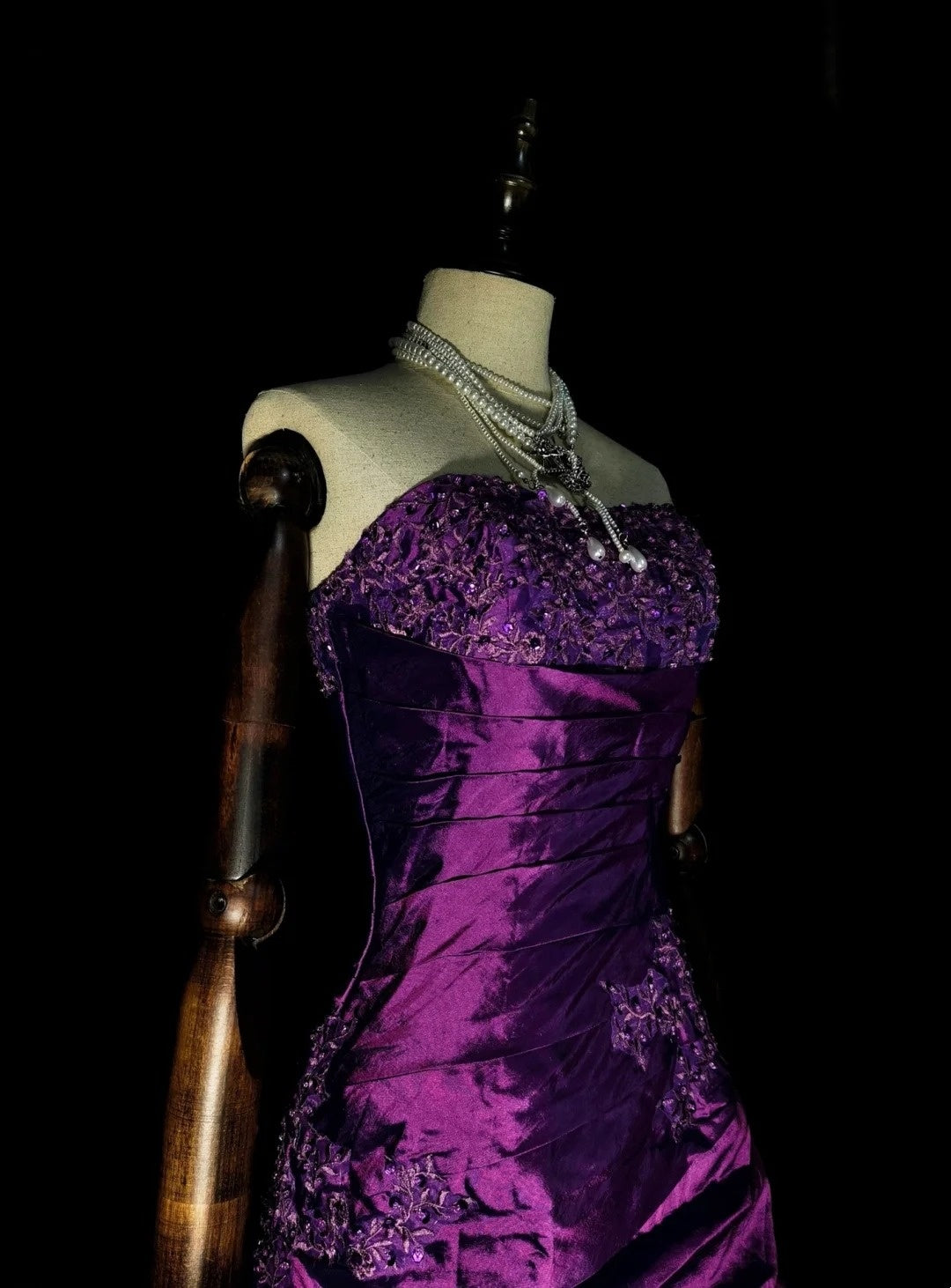 Vintage 1760s Ball Gown Sweetheart Purple With Satin Pleated Long Prom Dresses N1599