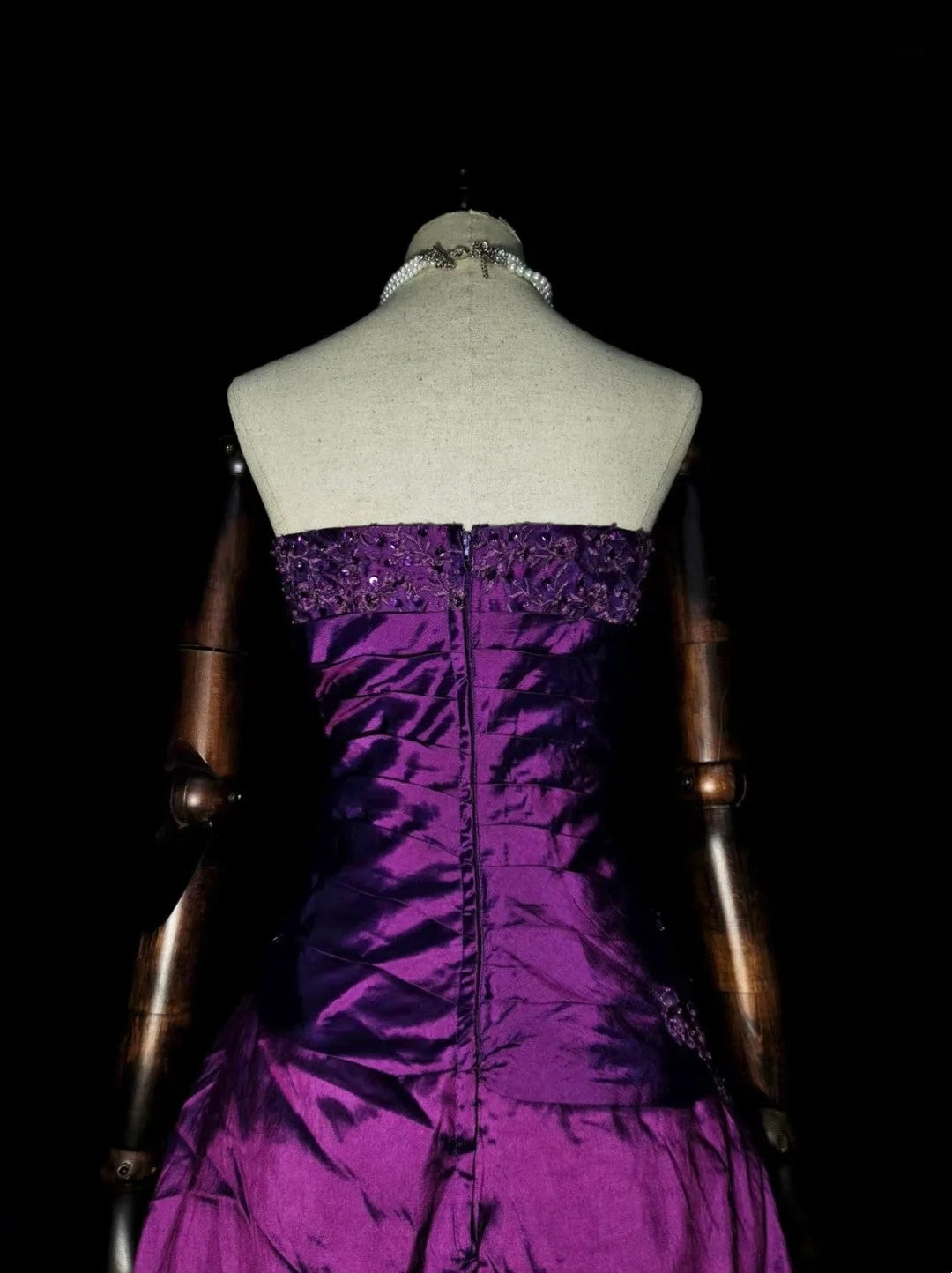Vintage 1760s Ball Gown Sweetheart Purple With Satin Pleated Long Prom Dresses N1599