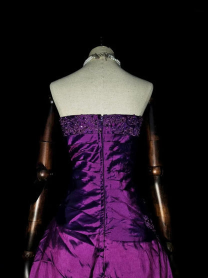 Vintage 1760s Ball Gown Sweetheart Purple With Satin Pleated Long Prom Dresses N1599