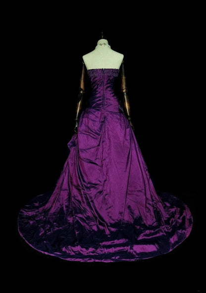 Vintage 1760s Ball Gown Sweetheart Purple With Satin Pleated Long Prom Dresses N1599