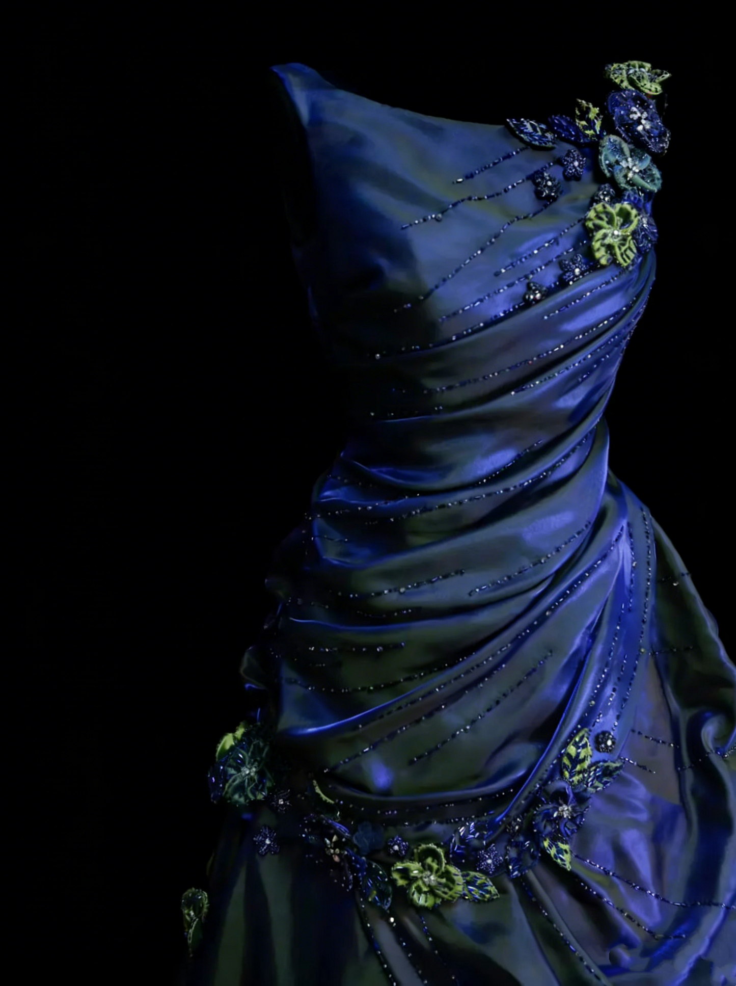 Sweet Ball Gown Scoop Navy Blue Satin With Tiered Layers Ruffles Long Party Gowns Prom Dresses N2231