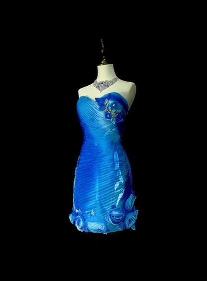 Vintage Sheath Sweetheart Blue Chiffon Hoco Gowns Short Inspo Homecoming Dresses N1353