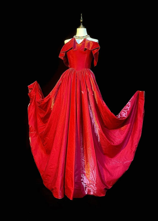 Vintage A Line Strapless Red Satin Senior Prom Dresses High School Long Formal Dress N1291