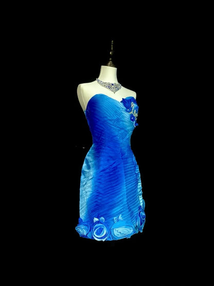 Vintage Sheath Sweetheart Blue Chiffon Hoco Gowns Short Inspo Homecoming Dresses N1353